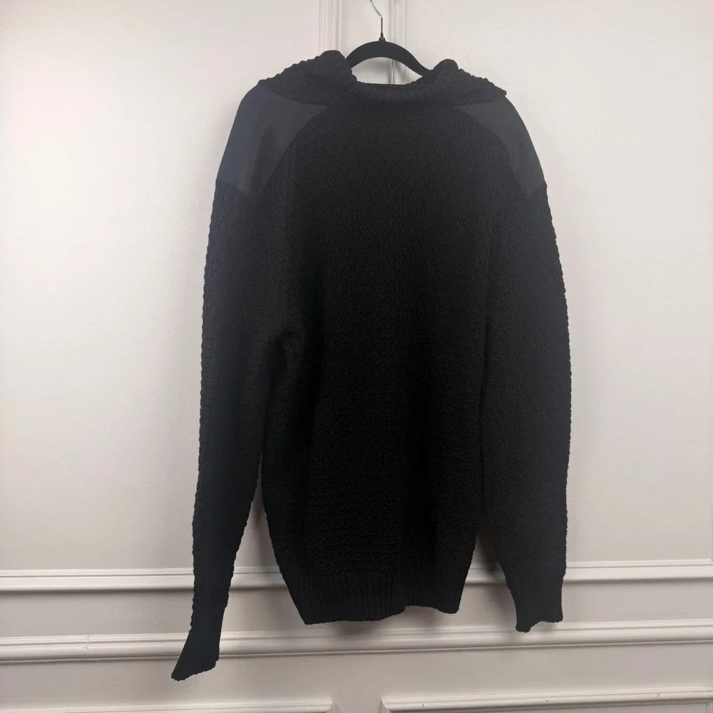 XRAY Jeans Mens Black Chunky Knit Cowl Neck Sweater Shoulder Patches XL RN164651